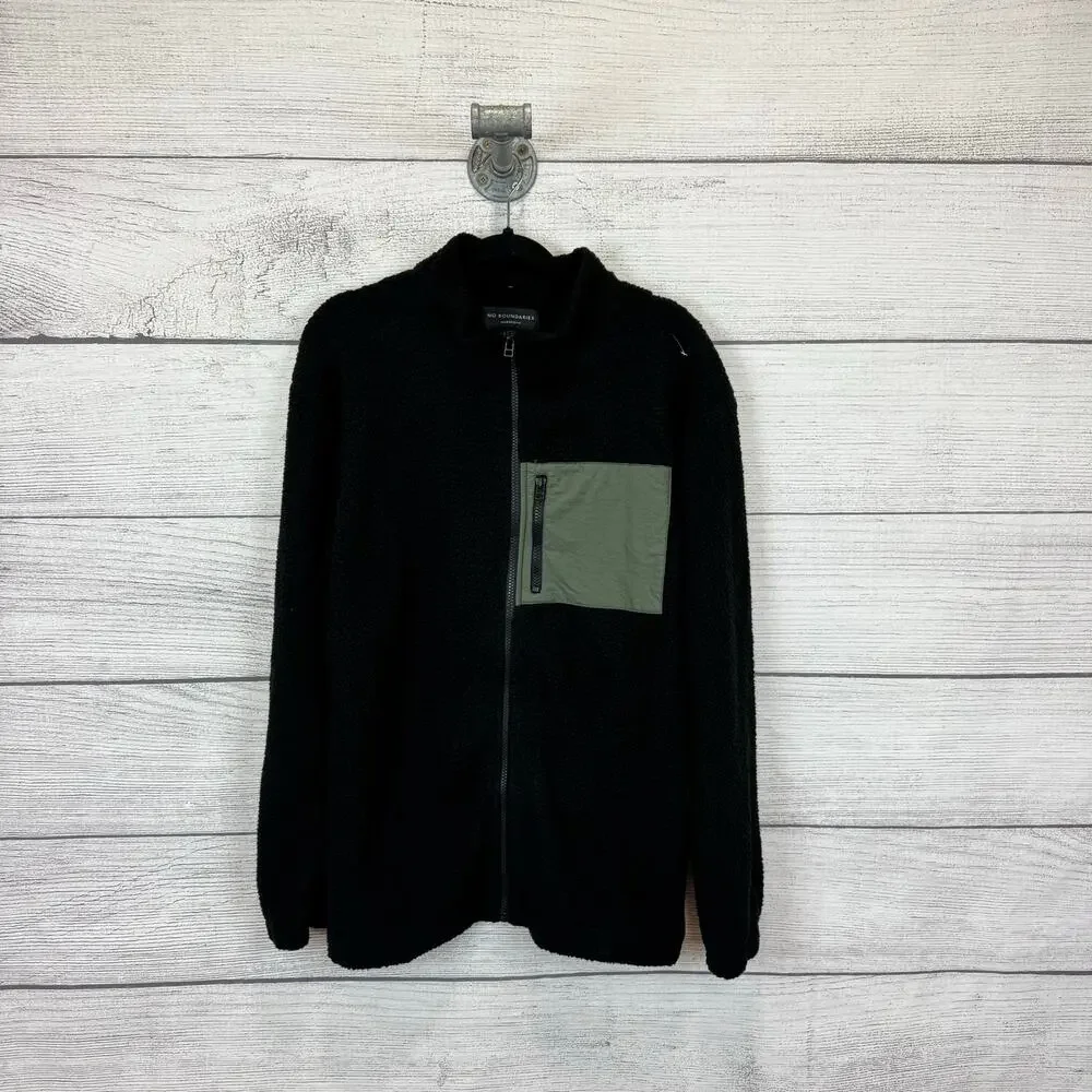 No Boundaries Men's Black Sherpa Oversized Fit Zip Up Jacket Size Medium